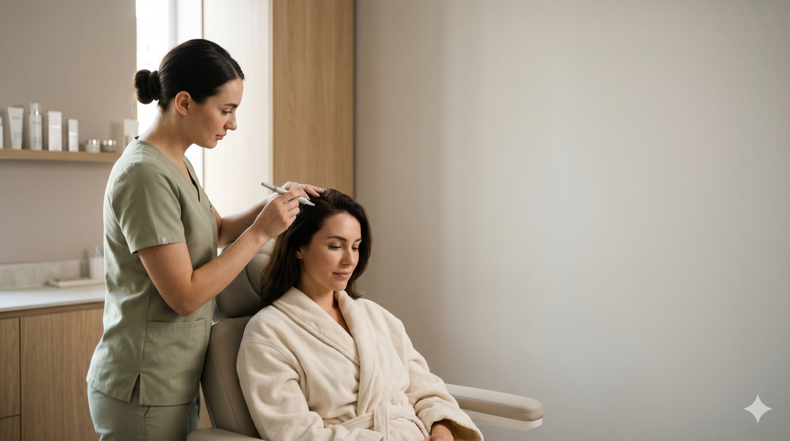 Practitioner performing scalp microscopy and analysis
